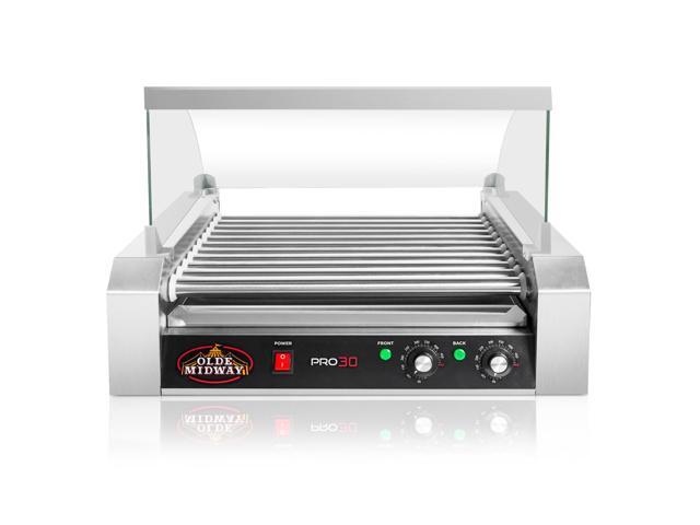 Olde Midway Electric 30 Hot Dog 11 Roller Grill Cooker Machine with Cover 1400-Watt - Commercial Grade