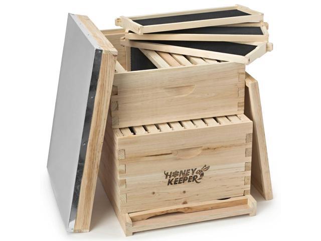 Honey Keeper Beehive 20 Frame Complete Box Kit (10 Deep and 10 Medium) with Metal Roof for Langstroth Beekeeping