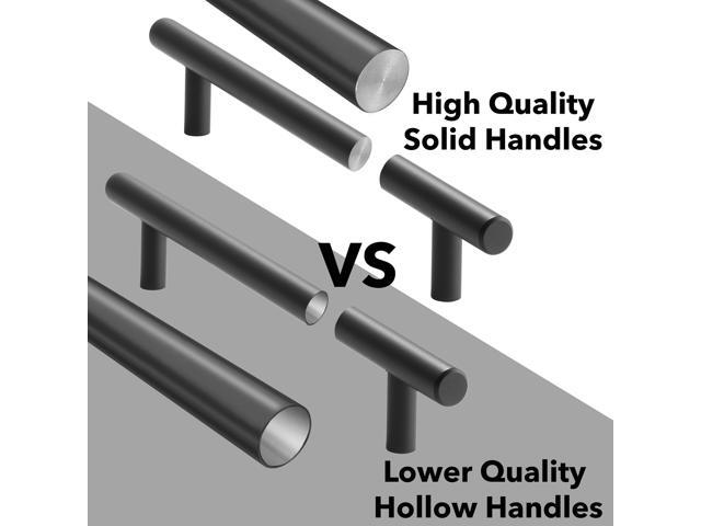 Cauldham Solid Stainless Steel Euro Cabinet Pull Matte Black (3-3/4' Hole Centers) - 10 Pack