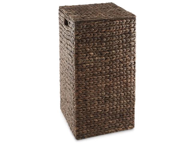 Casafield Laundry Hamper with Lid and Removable Liner Bag - Espresso Dark Brown, Woven Water Hyacinth Square Laundry Basket Sorter for Clothes, Towels