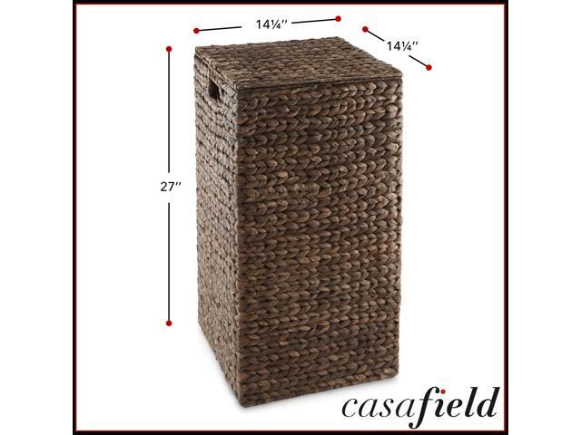 Casafield Laundry Hamper with Lid and Removable Liner Bag - Espresso Dark Brown, Woven Water Hyacinth Square Laundry Basket Sorter for Clothes, Towels