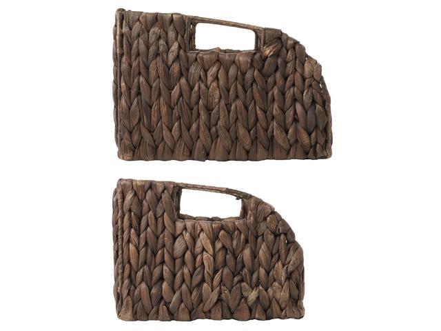 Casafield Set of 2 Water Hyacinth Pantry Baskets with Handles - Espresso, Woven Storage Bin Organizers for Kitchen Shelves, Medium and Large Sizes
