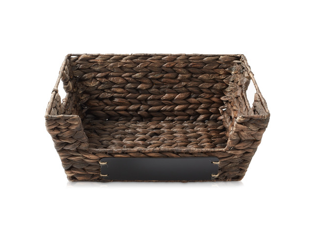 Casafield Set of 2 Water Hyacinth Pantry Baskets with Handles, Chalkboard Labels, and Marker - Espresso, Wide Woven Storage Bin Organizers for...
