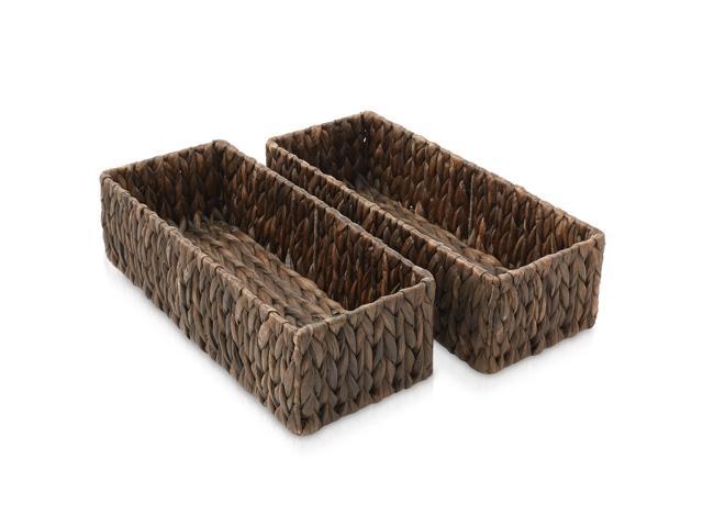 Casafield Set of 2 Bathroom Storage Baskets, Espresso - Water Hyacinth, 16' W x 6.75' D x 4.25' H, Woven Toilet Tank Topper Bins for Organizing...
