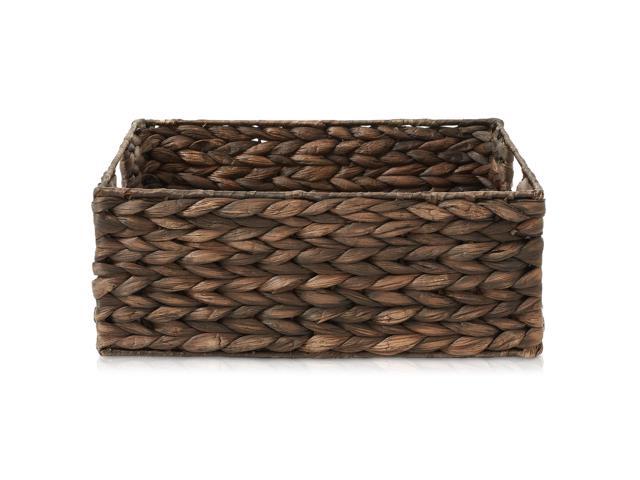 Casafield Set of 4 Water Hyacinth Pantry Baskets, 10' x 13' x 5', with Chalkboard Labels and Chalk Marker - Espresso, Woven Storage Bin Organizers...