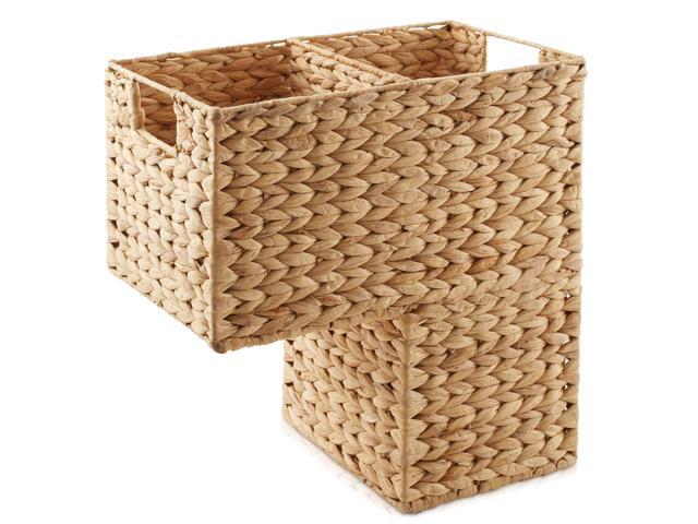 Casafield Stair Step Basket with Handles, Natural - Woven Water Hyacinth Staircase Basket Storage Bin Organizer