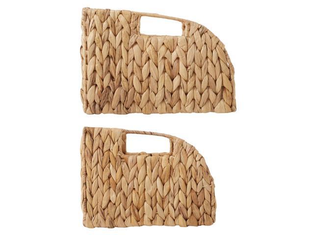 Casafield Set of 2 Water Hyacinth Pantry Baskets with Handles - Natural, Woven Storage Bin Organizers for Kitchen Shelves, Medium and Large Sizes