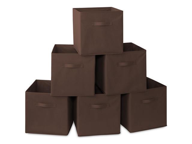 Casafield Set of 6 Collapsible Fabric Cube Storage Bins, Brown - 13' Foldable Cloth Baskets for Shelves, Cubby Organizers & More