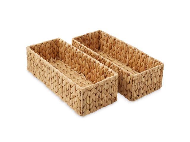 Casafield Set of 2 Bathroom Storage Baskets, Natural - Water Hyacinth, 16' W x 6.75' D x 4.25' H, Woven Toilet Tank Topper Bins for Organizing...