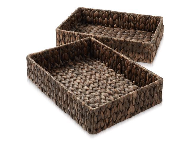 Casafield Set of 2 Bathroom Storage Baskets, Espresso - Water Hyacinth, 15.75' W x 11.25' D x 3.25' H, Woven Toilet Tank Topper Bins for Organizing...