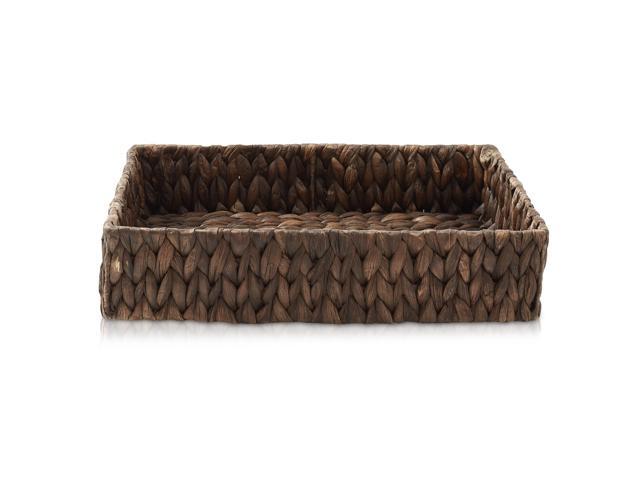 Casafield Set of 2 Bathroom Storage Baskets, Espresso - Water Hyacinth, 15.75' W x 11.25' D x 3.25' H, Woven Toilet Tank Topper Bins for Organizing...