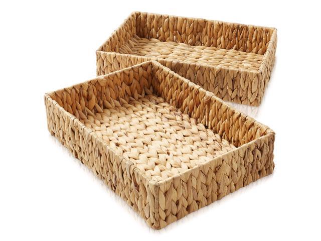 Casafield Set of 2 Bathroom Storage Baskets, Natural - Water Hyacinth, 15.75' W x 11.25' D x 3.25' H, Woven Toilet Tank Topper Bins for Organizing...