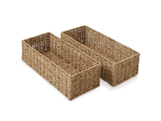 Casafield Set of 2 Bathroom Storage Baskets, Natural - Seagrass, 16' W x 6.75' D x 4.25' H, Woven Toilet Tank Topper Bins for Organizing Tissues,...