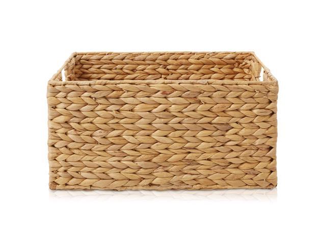 Casafield Set of 4 Water Hyacinth Pantry Baskets, 10' x 13' x 5', with Chalkboard Labels and Chalk Marker - Natural, Woven Storage Bin Organizers...