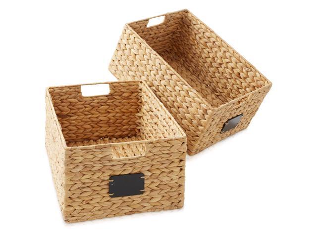 Casafield Set of 2 Water Hyacinth Pantry Baskets, 12-1/2' x 17' x 8', with Chalkboard Labels and Chalk Marker - Natural, Woven Storage Bin...