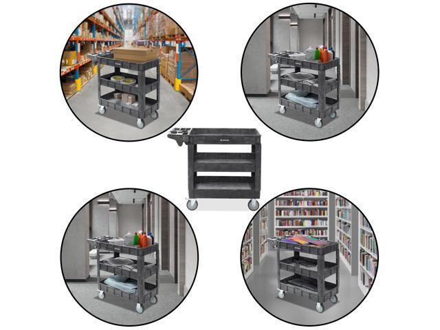 Dryser Utility Service Cart with Wheels, 40' x 17' Heavy Duty 550 lb. Capacity with Shelves - 3 Tier Rolling Cart with Two 5' Swivel Casters for...