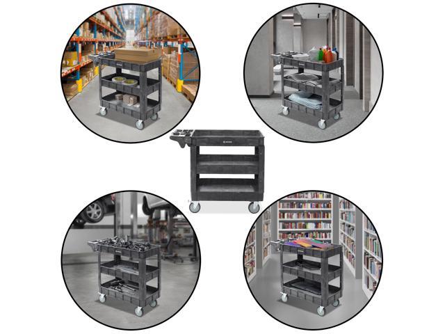 Dryser Utility Service Cart with Wheels, 40' x 17' Heavy Duty 550 lb. Capacity with Shelves - 3 Tier Rolling Cart with Four 5' Swivel Casters for...