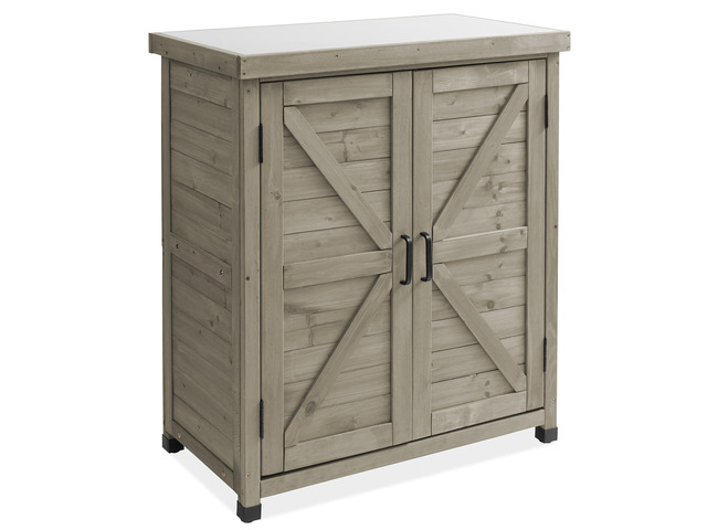 Casafield Outdoor Garden Potting Bench with Metal Tabletop and Storage Cabinet - Wooden Outdoor Garden Patio Workstation Table, Gray