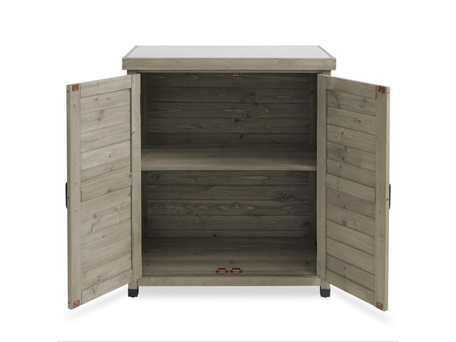 Casafield Outdoor Garden Potting Bench with Metal Tabletop and Storage Cabinet - Wooden Outdoor Garden Patio Workstation Table, Gray