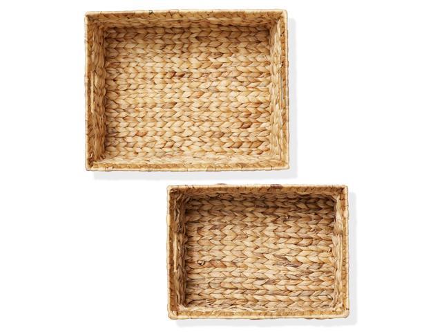 Casafield Set of 2 Water Hyacinth Storage Baskets with Handles - 1-Jumbo, 1-Large Woven Organizers for Bathroom, Laundry, Pantry, Office, Shelves