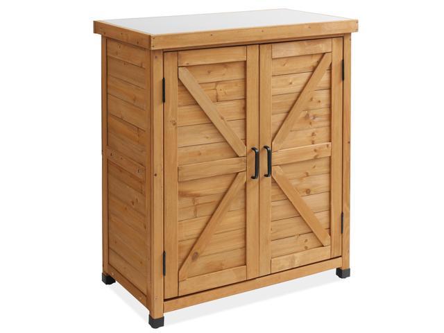 Casafield Outdoor Garden Potting Bench with Metal Tabletop and Storage Cabinet - Wooden Outdoor Garden Patio Workstation Table, Natural