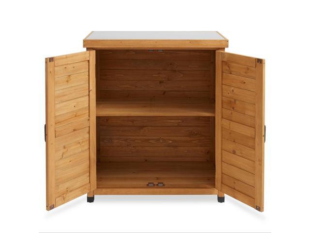 Casafield Outdoor Garden Potting Bench with Metal Tabletop and Storage Cabinet - Wooden Outdoor Garden Patio Workstation Table, Natural