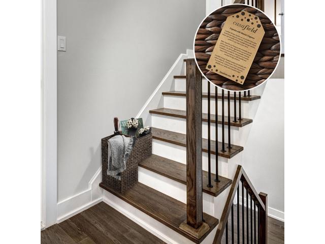 Casafield Stair Step Basket with Handles, Espresso Dark Brown - Woven Water Hyacinth Staircase Basket Storage Bin Organizer