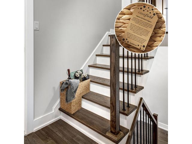 Casafield Stair Step Basket with Handles, Natural - Woven Water Hyacinth Staircase Basket Storage Bin Organizer
