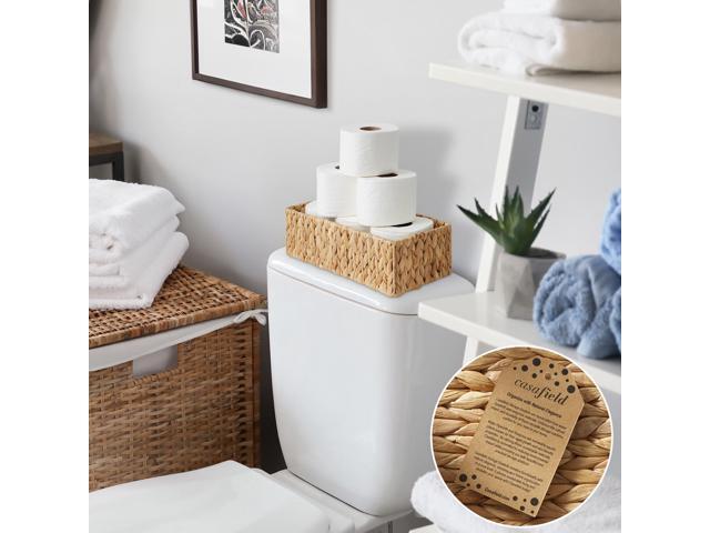 Casafield Set of 2 Bathroom Storage Baskets, Natural - Water Hyacinth, 16' W x 6.75' D x 4.25' H, Woven Toilet Tank Topper Bins for Organizing...