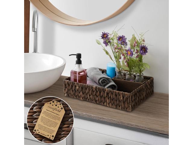 Casafield Set of 2 Bathroom Storage Baskets, Espresso - Water Hyacinth, 15.75' W x 11.25' D x 3.25' H, Woven Toilet Tank Topper Bins for Organizing...