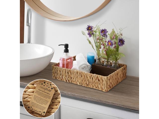Casafield Set of 2 Bathroom Storage Baskets, Natural - Water Hyacinth, 15.75' W x 11.25' D x 3.25' H, Woven Toilet Tank Topper Bins for Organizing...
