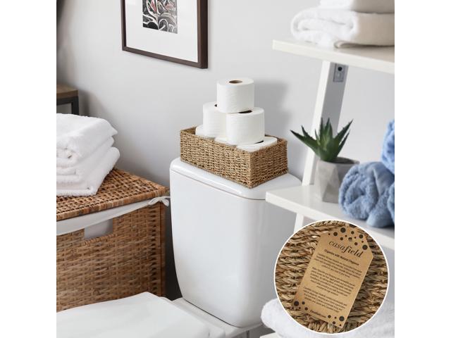 Casafield Set of 2 Bathroom Storage Baskets, Natural - Seagrass, 16' W x 6.75' D x 4.25' H, Woven Toilet Tank Topper Bins for Organizing Tissues,...
