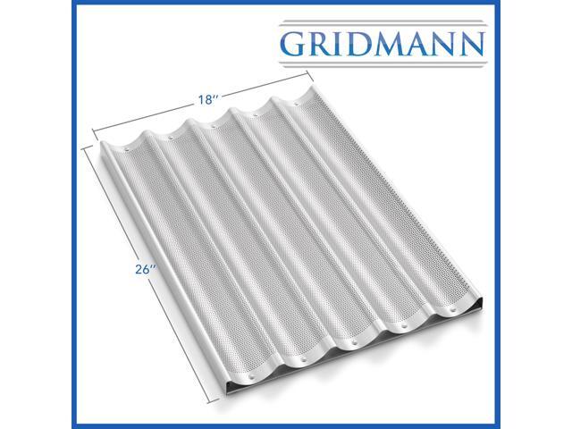 GRIDMANN 18' x 26' Commercial 5 Count Long Aluminum Baguette Pan, Perforated French Bread Loaf Baking Pan