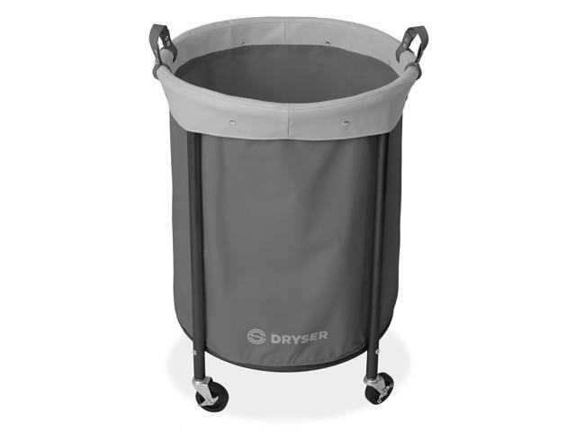 Dryser Laundry Basket with Wheels, 65 Gal. Commercial Round Rolling Laundry Hamper with Steel Cart, 4 Casters and 2 Brakes, Removable Liner - Gray