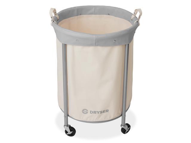 Dryser Laundry Basket with Wheels, 65 Gal. Commercial Round Rolling Laundry Hamper with Steel Cart, 4 Casters and 2 Brakes, Removable Liner - White