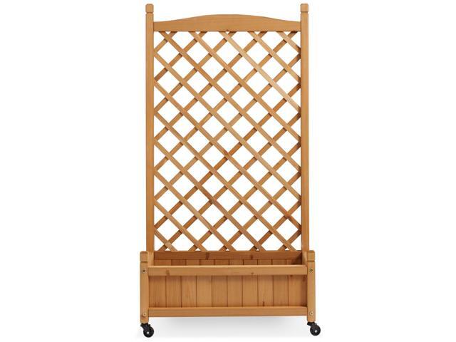 Casafield 48' Raised Garden Bed with Trellis - Wooden Diamond Lattice for Climbing Plants and Planter Box with Drainage Holes and Wheels