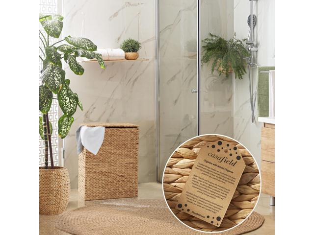 Casafield Large Laundry Hamper with Lid and Removable Liner Bag - Natural, Woven Water Hyacinth Rectangular Laundry Basket Sorter for Clothes and...