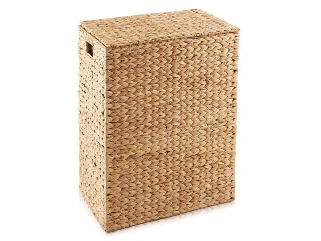 Casafield Large Laundry Hamper with Lid and Removable Liner Bag - Natural, Woven Water Hyacinth Rectangular Laundry Basket Sorter for Clothes and...