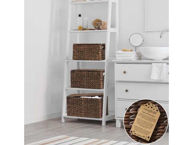 Casafield Set of 3 Water Hyacinth Storage Baskets with Lids, Espresso - Small, Medium, Large Woven Nesting Bins for Bathroom, Bedroom, Closets,...