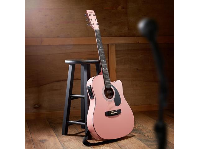 Ashthorpe Full-Size Cutaway Thinline Acoustic-Electric Guitar Package - Premium Tonewoods - Pink