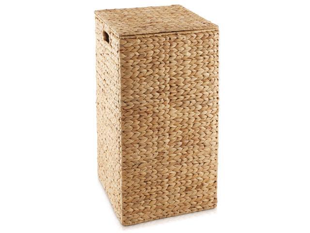 Casafield Laundry Hamper with Lid and Removable Liner Bag - Natural, Woven Water Hyacinth Square Laundry Basket Sorter for Clothes and Towels