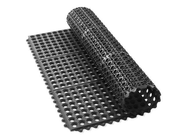 GRIDMANN Rubber Interlocking Floor Mat, 36' x 36' Non-Slip Anti-Fatigue Drainage Mat for Restaurants, Commercial Kitchens, Bar Floors, Black