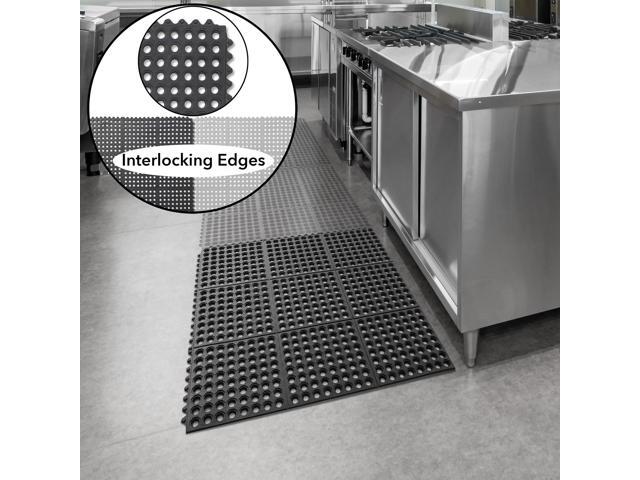 GRIDMANN Rubber Interlocking Floor Mat, 36' x 36' Non-Slip Anti-Fatigue Drainage Mat for Restaurants, Commercial Kitchens, Bar Floors, Black