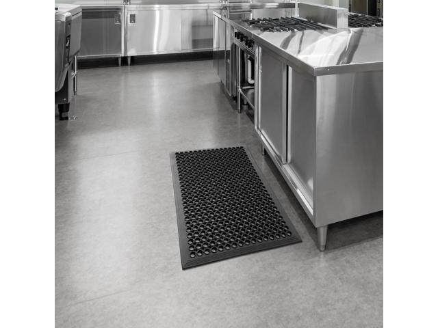GRIDMANN Rubber Floor Mat, 24' x 36' Anti-Fatigue Drainage Mat, Non-Slip and Grease Resistant for Restaurants, Commercial Kitchens, Bar Floors, Black