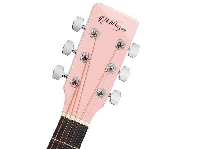 Ashthorpe Full-Size Thinline Cutaway Acoustic Electric Guitar Package with 10 Watt Amp - Pink