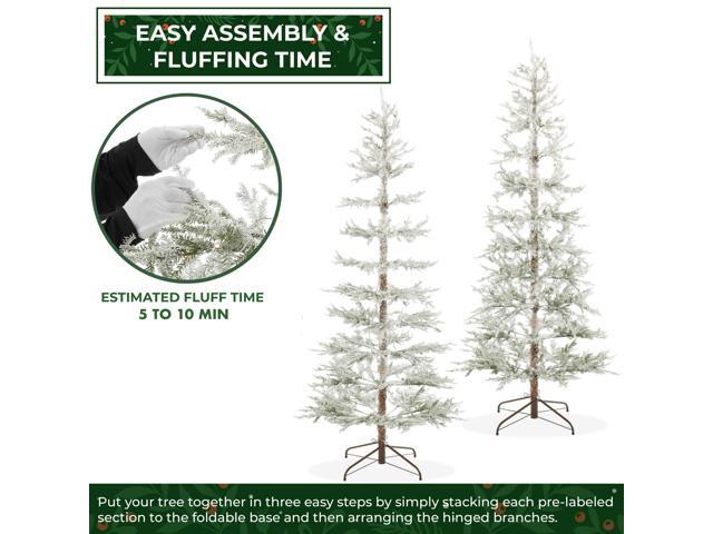 Casafield 6.5FT Pre-Lit Sparse Flocked Pine Artificial Holiday Christmas Tree, Warm White and Multicolored LED Lights with Sturdy Metal Stand