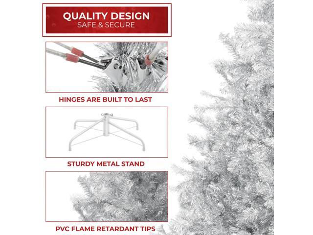 Casafield 6FT Silver Tinsel Artificial Holiday Christmas Tree with Sturdy Metal Stand