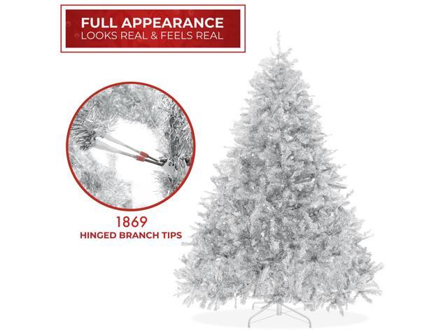 Casafield 7.5FT Silver Tinsel Artificial Holiday Christmas Tree with Sturdy Metal Stand