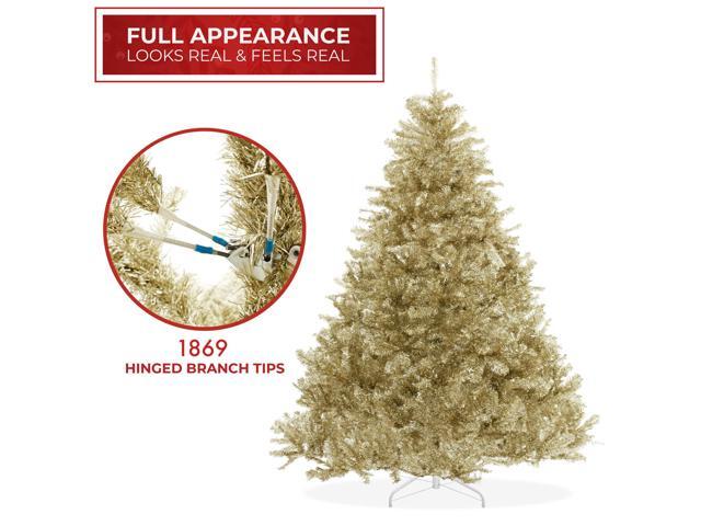 Casafield 7.5FT Champagne Gold Tinsel Artificial Holiday Christmas Tree with Sturdy Metal Stand