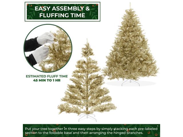 Casafield 7.5FT Champagne Gold Tinsel Artificial Holiday Christmas Tree with Sturdy Metal Stand